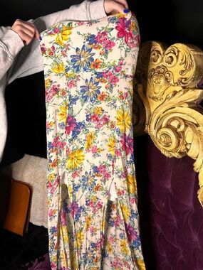 Reverse Strapless Floral Maxi Dress in Cream with Pink, Yellow & Blue Blooms